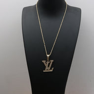 Louis Vuitton Cubic Zirconia Custom Logo Necklace