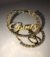 New Orleans Saints custom 3” Cubic Zirconia Hoop one-of-a-kind Earrings
