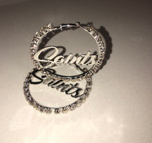 Load image into Gallery viewer, New Orleans Saints custom 3” Cubic Zirconia Hoop one-of-a-kind Earrings
