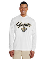 New Orleans Saints Custom Long Sleeve Dry-Fit Hoodie (Script Logo)